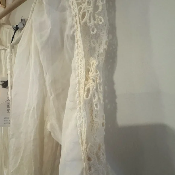 Nicole Italy NWT Pure Silk Boho Lace Mini Dress Tunic Cream M - Picture 5 of 10